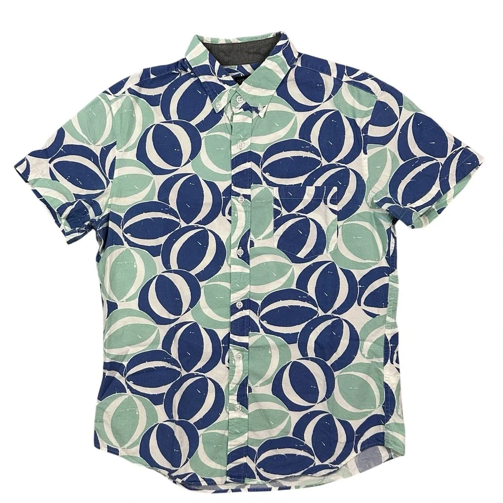 J.Crew Men's M Short Sleeve Shirt Blue Green Geometric Resort Cotton Button Up
